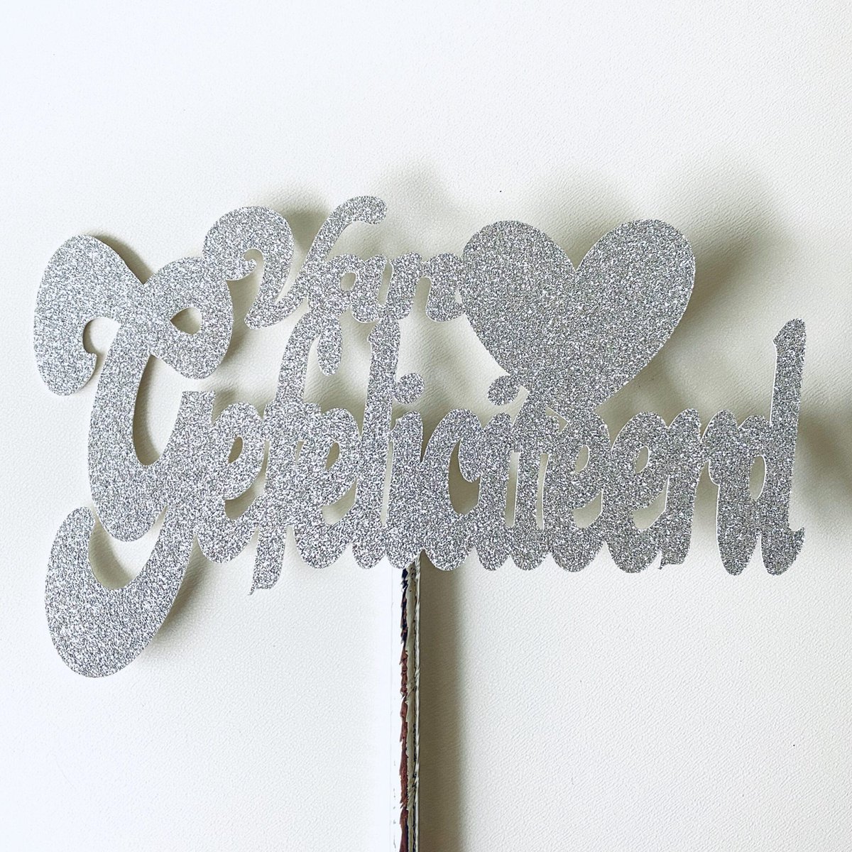 Taarttopper| Cake topper |Gefeliciteerd| Verjaardag| Hart |Zilver glitter|16 cm| karton